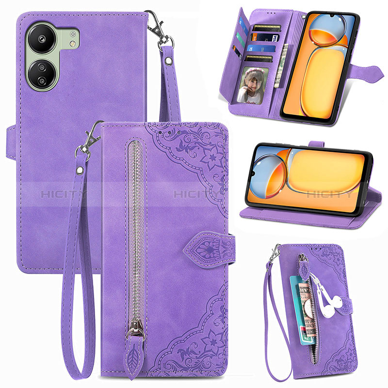 Coque Portefeuille Livre Cuir Etui Clapet S06D pour Xiaomi Redmi 13C Violet Plus