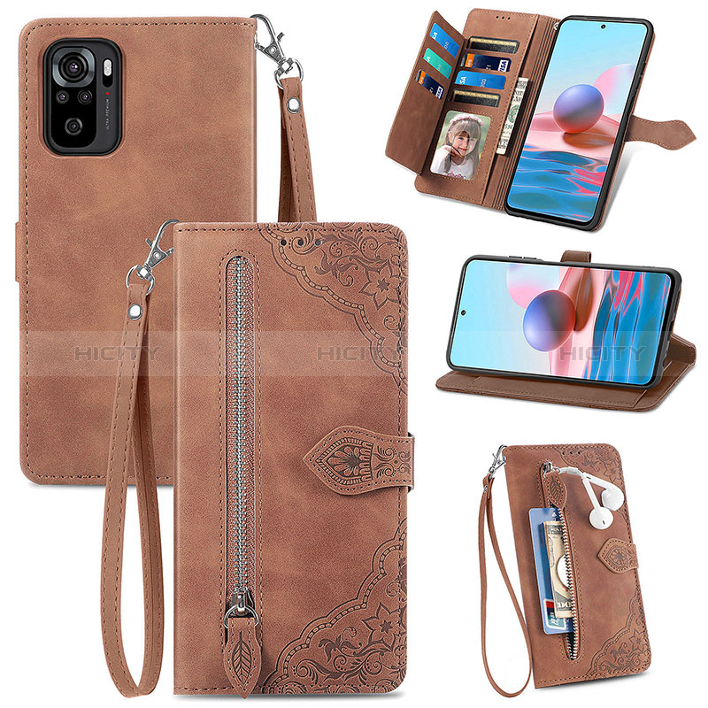 Coque Portefeuille Livre Cuir Etui Clapet S06D pour Xiaomi Redmi Note 10 4G Marron Plus