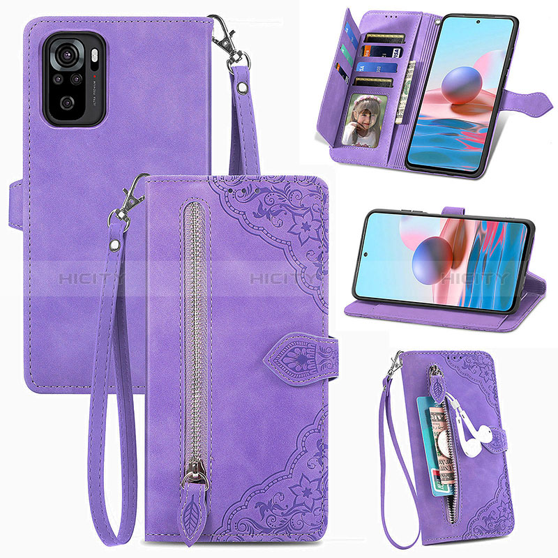 Coque Portefeuille Livre Cuir Etui Clapet S06D pour Xiaomi Redmi Note 10 4G Violet Plus