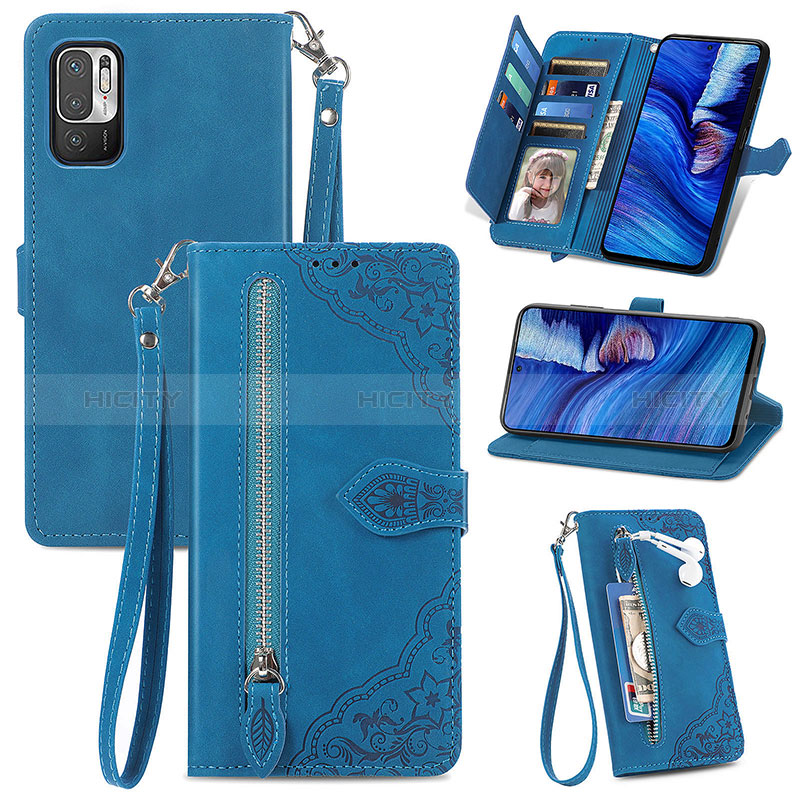 Coque Portefeuille Livre Cuir Etui Clapet S06D pour Xiaomi Redmi Note 10 5G Bleu Plus