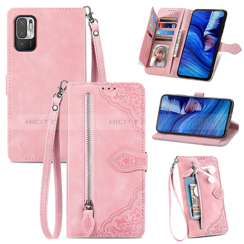 Coque Portefeuille Livre Cuir Etui Clapet S06D pour Xiaomi Redmi Note 10 5G Rose Plus