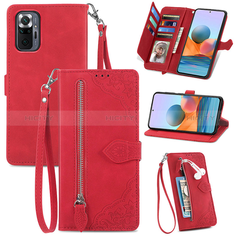 Coque Portefeuille Livre Cuir Etui Clapet S06D pour Xiaomi Redmi Note 10 Pro Max Rouge Plus