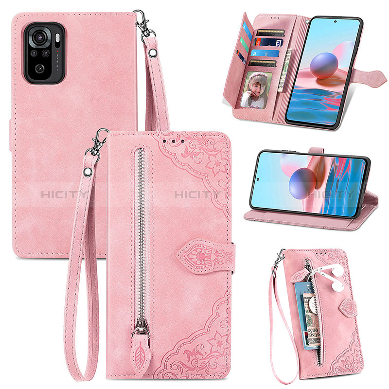 Coque Portefeuille Livre Cuir Etui Clapet S06D pour Xiaomi Redmi Note 10S 4G Rose Plus