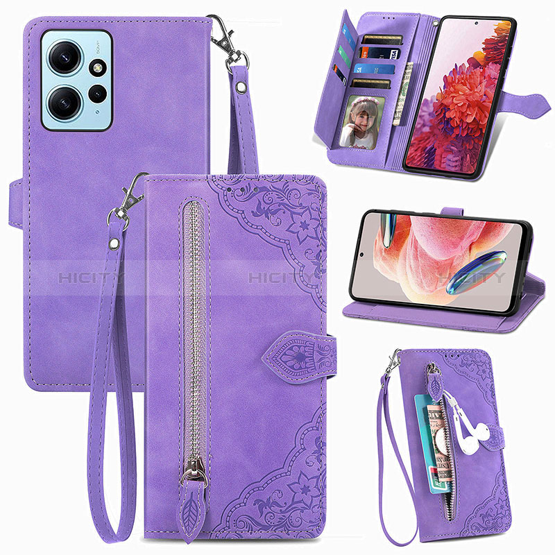 Coque Portefeuille Livre Cuir Etui Clapet S06D pour Xiaomi Redmi Note 12 4G Violet Plus