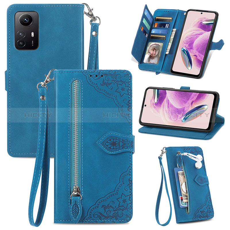 Coque Portefeuille Livre Cuir Etui Clapet S06D pour Xiaomi Redmi Note 12S Bleu Plus