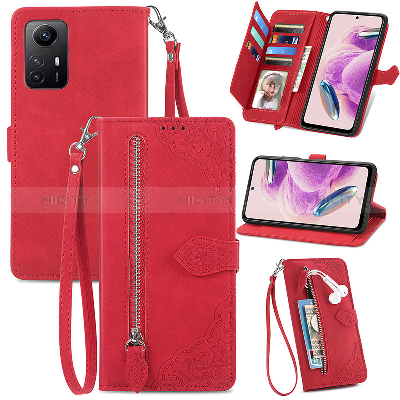 Coque Portefeuille Livre Cuir Etui Clapet S06D pour Xiaomi Redmi Note 12S Rouge Plus