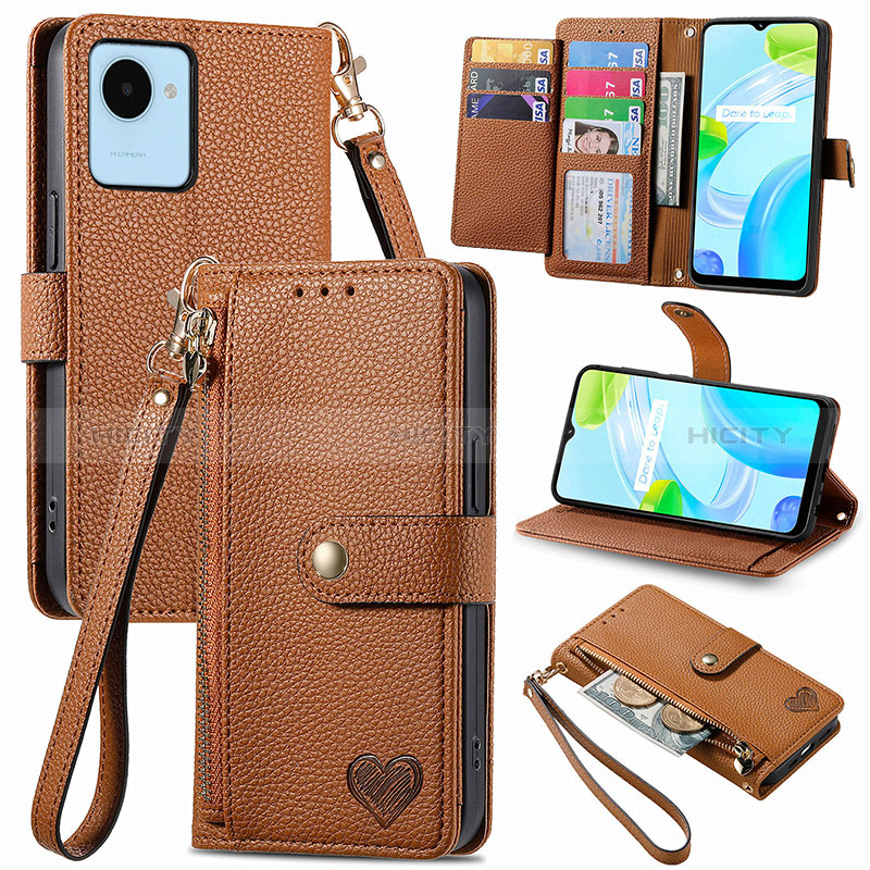 Coque Portefeuille Livre Cuir Etui Clapet S07D pour Realme C30s Marron Plus