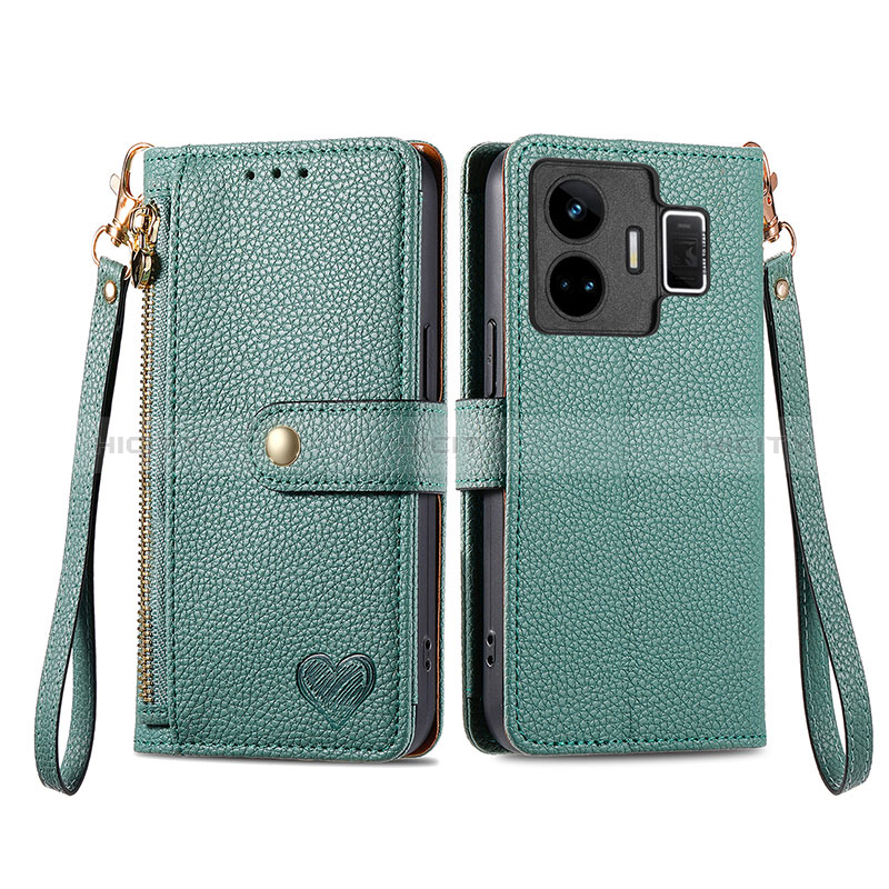 Coque Portefeuille Livre Cuir Etui Clapet S07D pour Realme GT Neo5 240W 5G Vert Plus