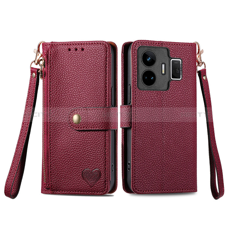 Coque Portefeuille Livre Cuir Etui Clapet S07D pour Realme GT Neo5 5G Rouge Plus