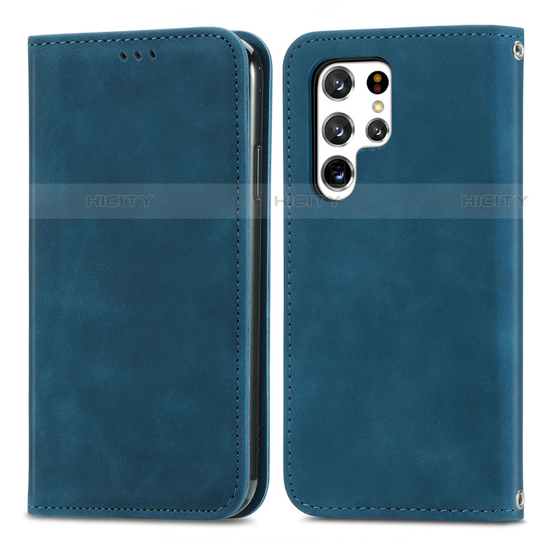 Coque Portefeuille Livre Cuir Etui Clapet S07D pour Samsung Galaxy S22 Ultra 5G Bleu Plus