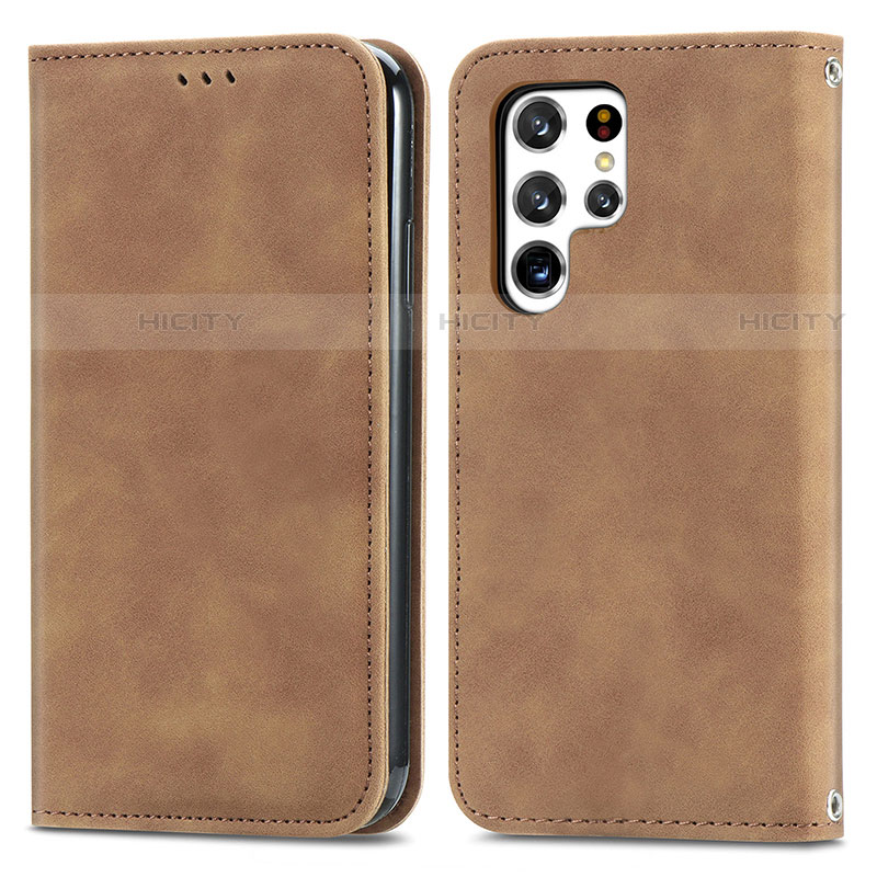 Coque Portefeuille Livre Cuir Etui Clapet S07D pour Samsung Galaxy S22 Ultra 5G Marron Plus