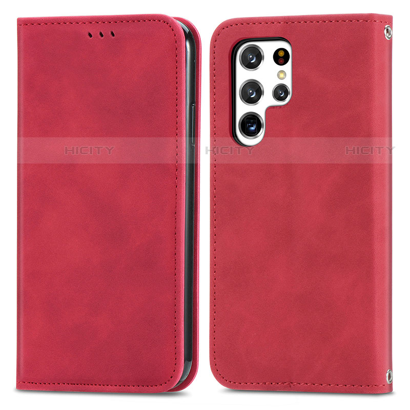 Coque Portefeuille Livre Cuir Etui Clapet S07D pour Samsung Galaxy S22 Ultra 5G Rouge Plus