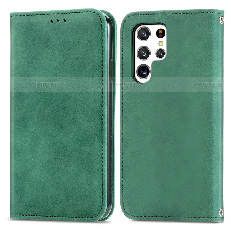 Coque Portefeuille Livre Cuir Etui Clapet S07D pour Samsung Galaxy S22 Ultra 5G Vert Plus