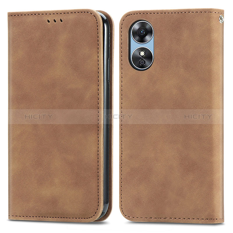 Coque Portefeuille Livre Cuir Etui Clapet S08D pour Oppo A17 Marron Plus