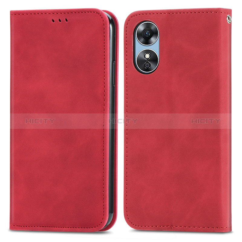 Coque Portefeuille Livre Cuir Etui Clapet S08D pour Oppo A17 Rouge Plus