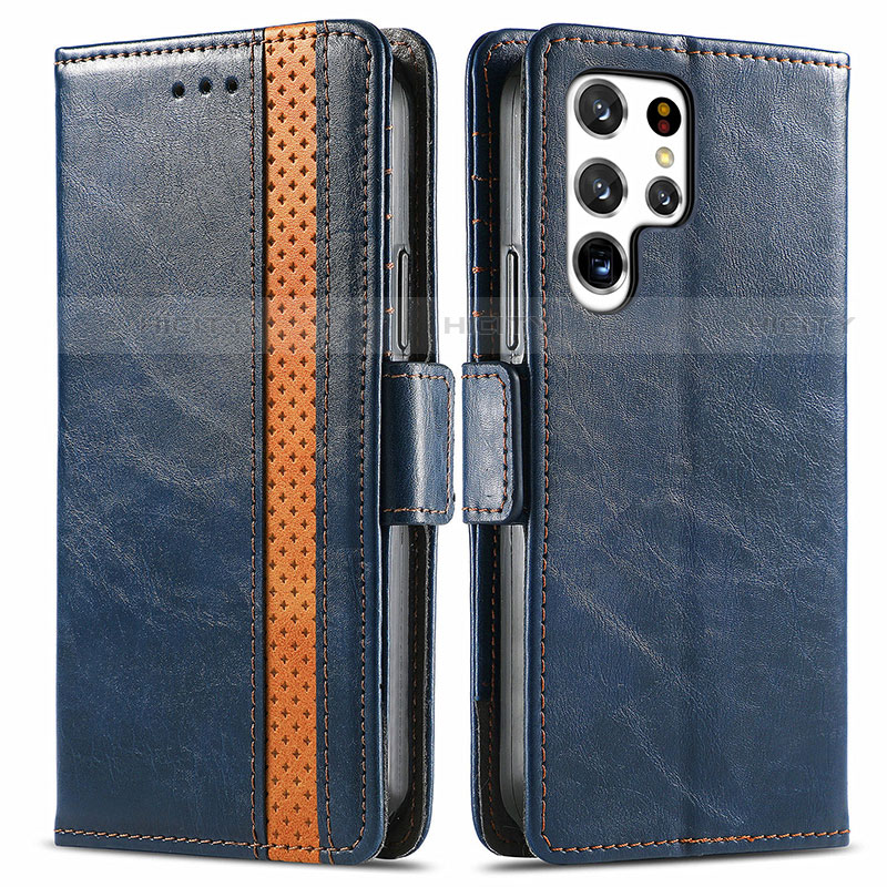 Coque Portefeuille Livre Cuir Etui Clapet S10D pour Samsung Galaxy S23 Ultra 5G Bleu Plus