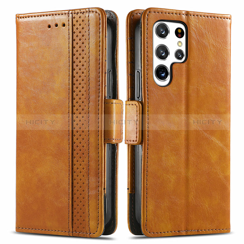 Coque Portefeuille Livre Cuir Etui Clapet S10D pour Samsung Galaxy S24 Ultra 5G Brun Clair Plus