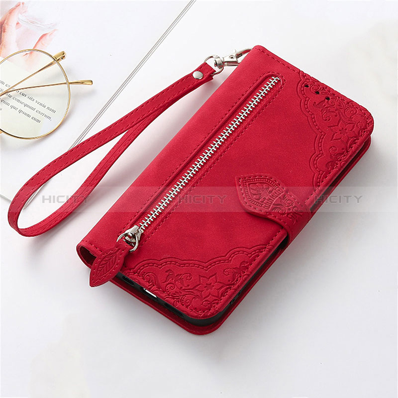 Coque Portefeuille Livre Cuir Etui Clapet S14D pour Motorola Moto E13 Rouge Plus