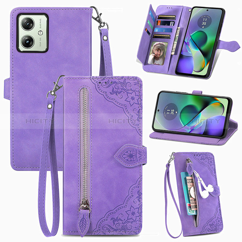 Coque Portefeuille Livre Cuir Etui Clapet S14D pour Motorola Moto G54 5G Violet Plus