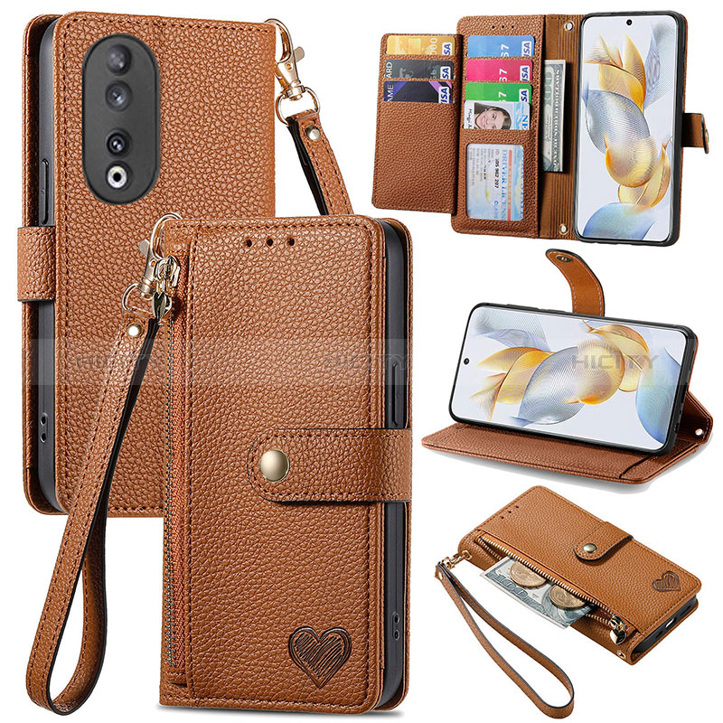 Coque Portefeuille Livre Cuir Etui Clapet S15D pour Huawei Honor 90 5G Marron Plus