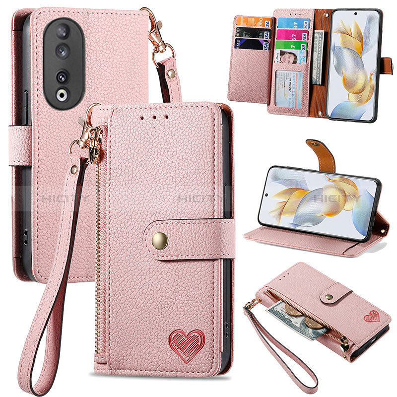 Coque Portefeuille Livre Cuir Etui Clapet S15D pour Huawei Honor 90 5G Rose Plus