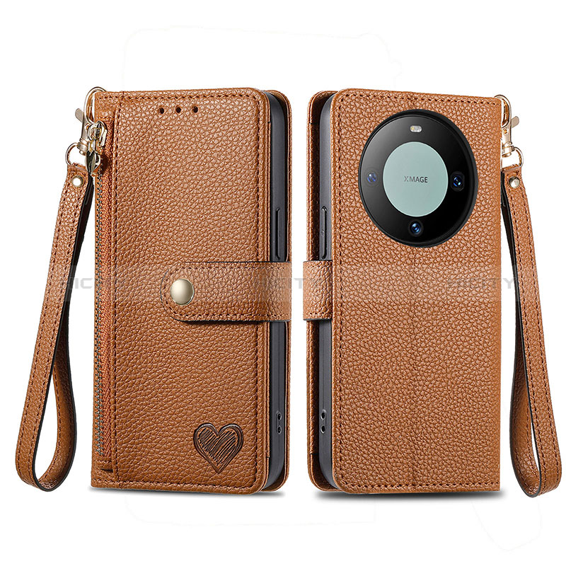 Coque Portefeuille Livre Cuir Etui Clapet S15D pour Huawei Mate 60 Pro+ Plus Marron Plus