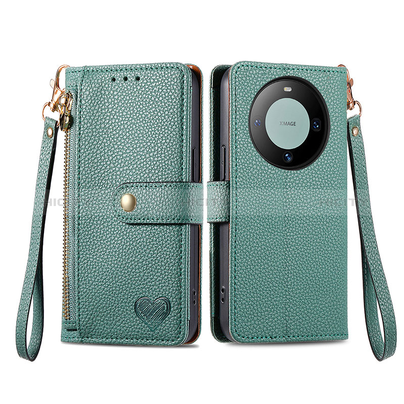 Coque Portefeuille Livre Cuir Etui Clapet S15D pour Huawei Mate 60 Vert Plus