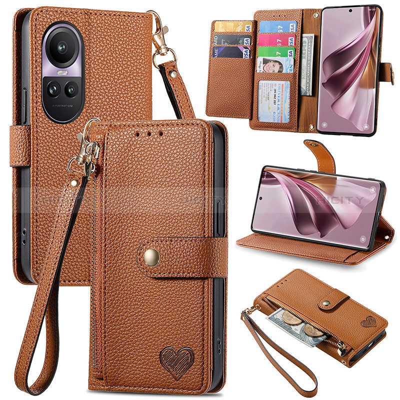 Coque Portefeuille Livre Cuir Etui Clapet S15D pour Oppo Reno10 5G Marron Plus