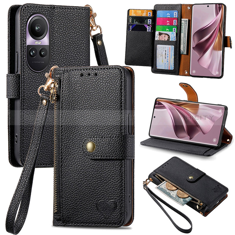 Coque Portefeuille Livre Cuir Etui Clapet S15D pour Oppo Reno10 5G Noir Plus