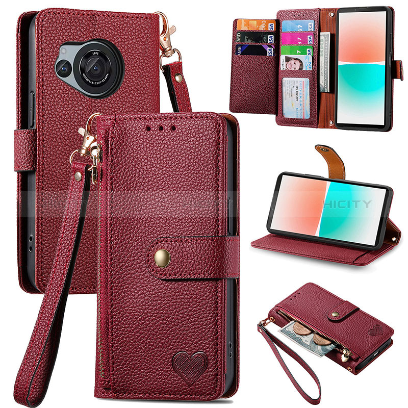 Coque Portefeuille Livre Cuir Etui Clapet S15D pour Sharp Aquos R8s Rouge Plus