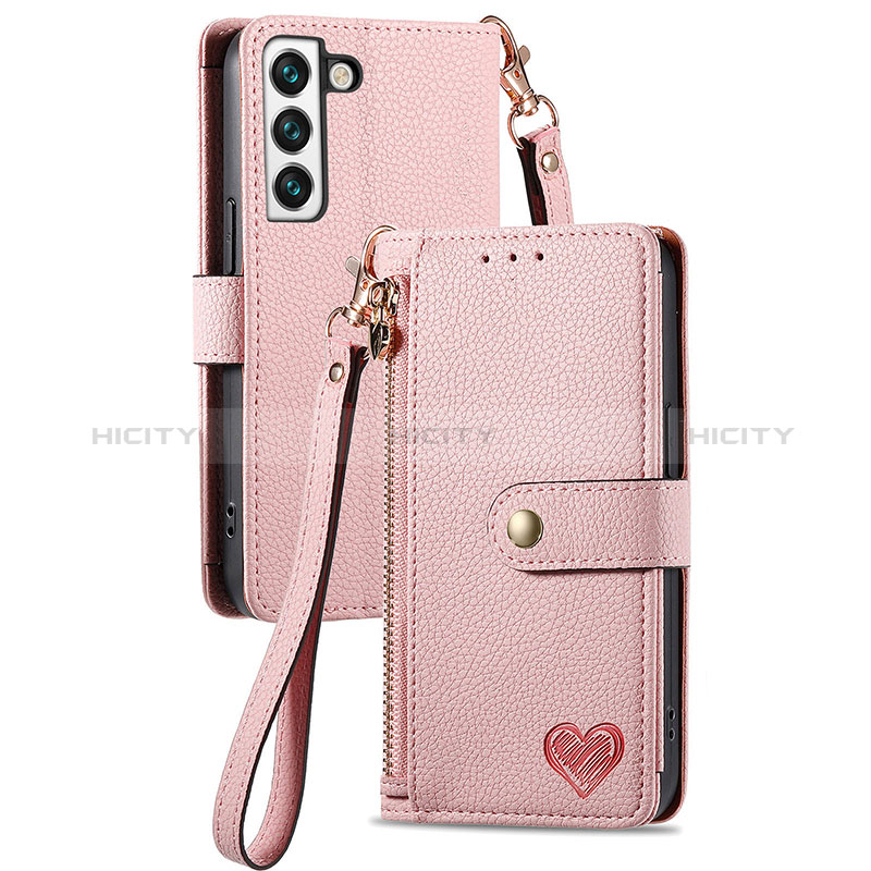 Coque Portefeuille Livre Cuir Etui Clapet S16D pour Samsung Galaxy S22 5G Rose Plus