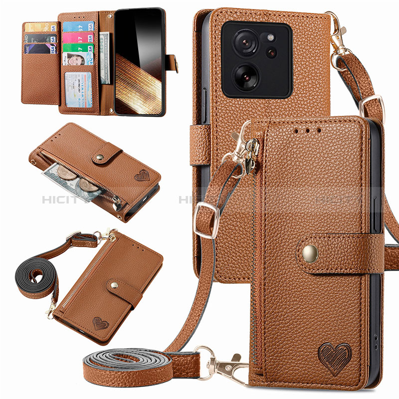 Coque Portefeuille Livre Cuir Etui Clapet S16D pour Xiaomi Mi 13T 5G Marron Plus