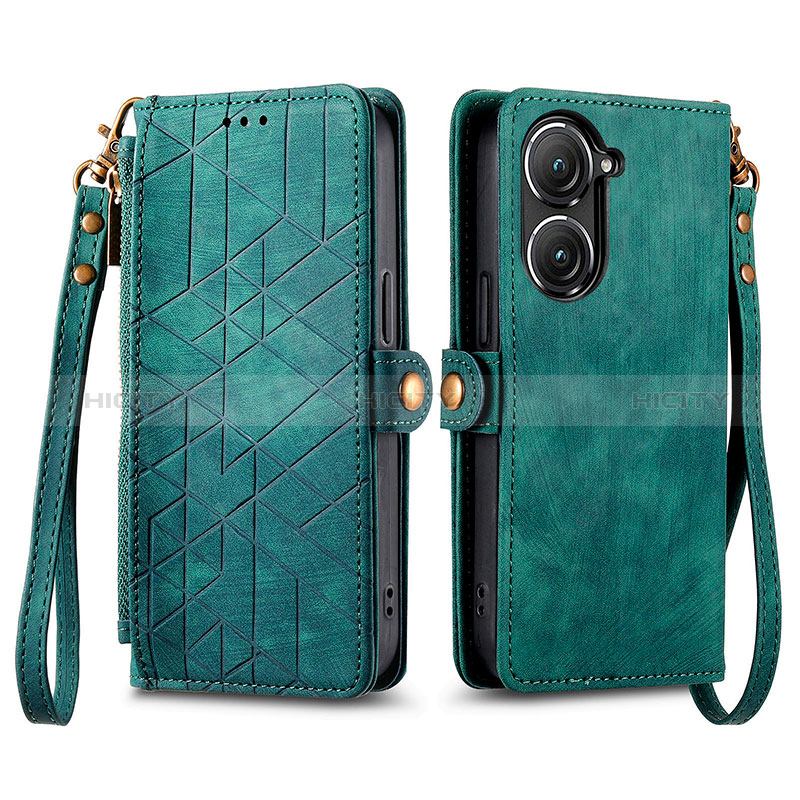 Coque Portefeuille Livre Cuir Etui Clapet S17D pour Asus Zenfone 9 Vert Plus