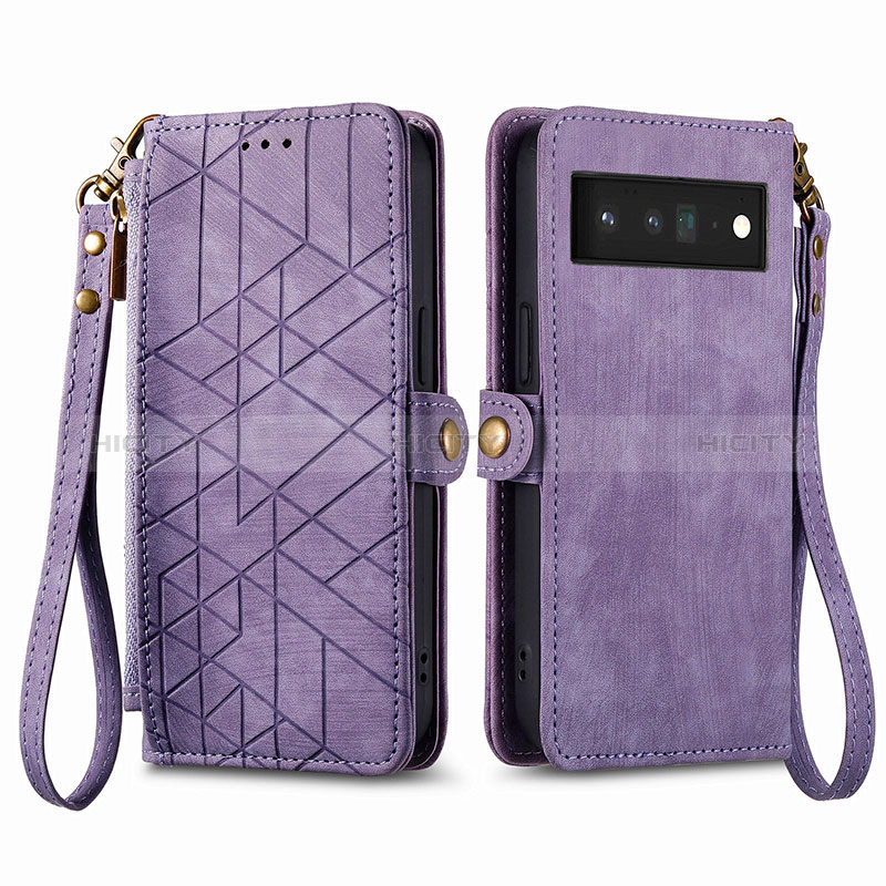 Coque Portefeuille Livre Cuir Etui Clapet S17D pour Google Pixel 6 5G Violet Plus