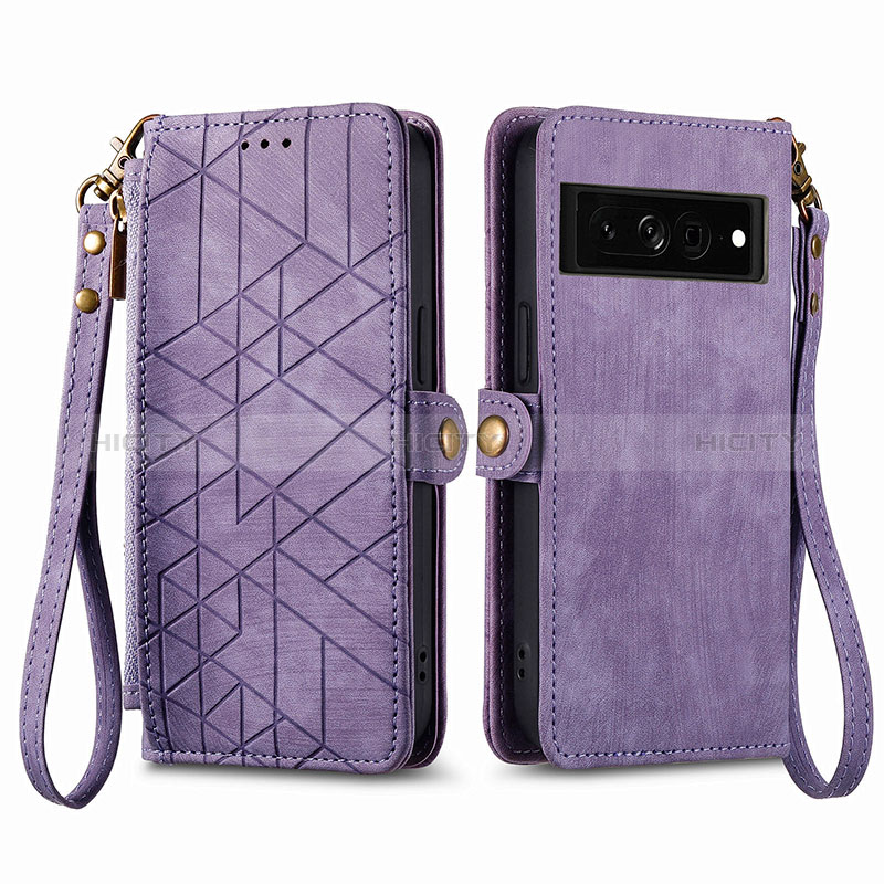 Coque Portefeuille Livre Cuir Etui Clapet S17D pour Google Pixel 7 Pro 5G Violet Plus