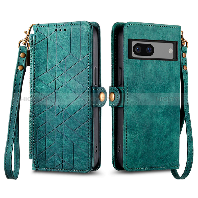 Coque Portefeuille Livre Cuir Etui Clapet S17D pour Google Pixel 7a 5G Vert Plus