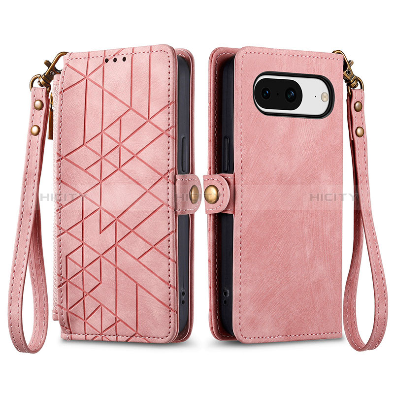 Coque Portefeuille Livre Cuir Etui Clapet S17D pour Google Pixel 8 5G Rose Plus