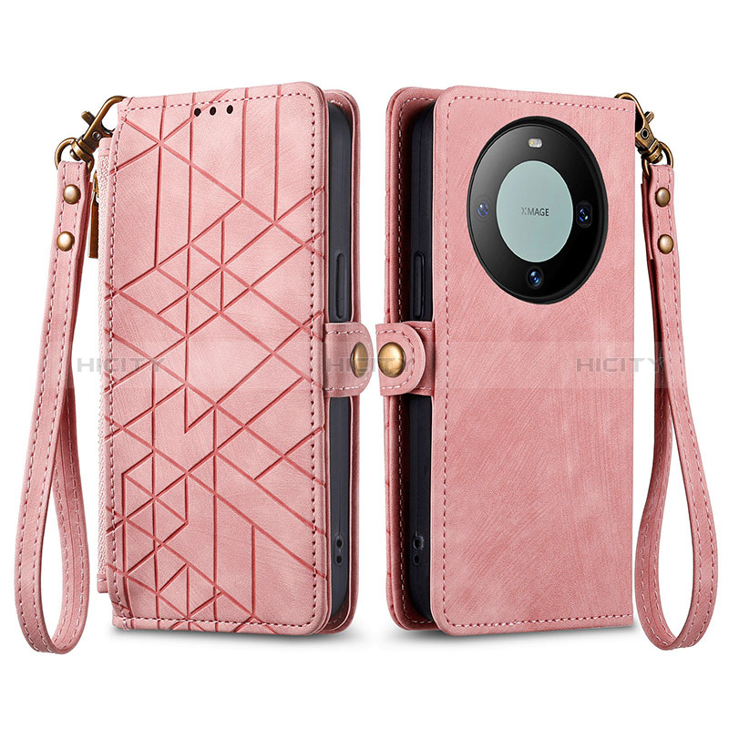 Coque Portefeuille Livre Cuir Etui Clapet S17D pour Huawei Mate 60 Pro+ Plus Rose Plus