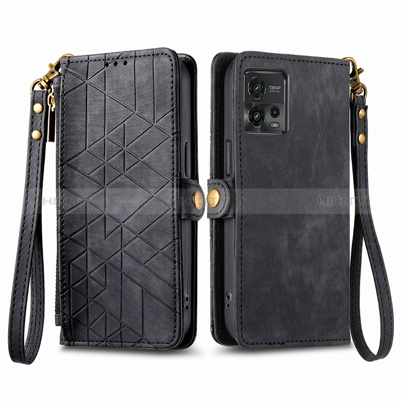 Coque Portefeuille Livre Cuir Etui Clapet S17D pour Motorola Moto G72 Noir Plus