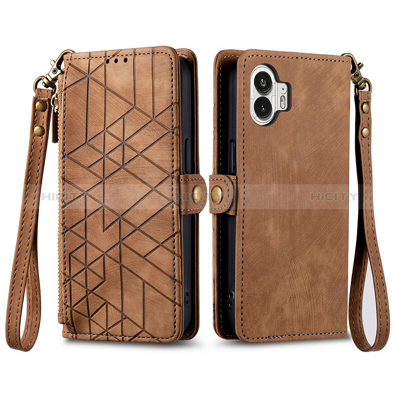 Coque Portefeuille Livre Cuir Etui Clapet S17D pour Nothing Phone 2 Marron Plus