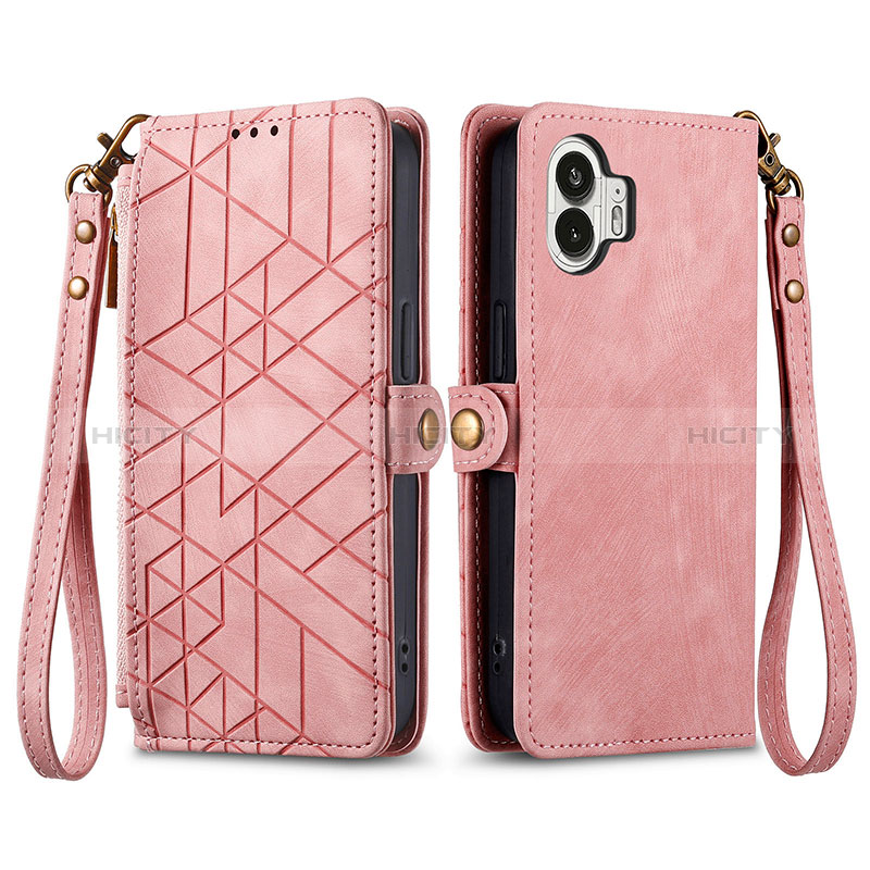 Coque Portefeuille Livre Cuir Etui Clapet S17D pour Nothing Phone 2 Rose Plus