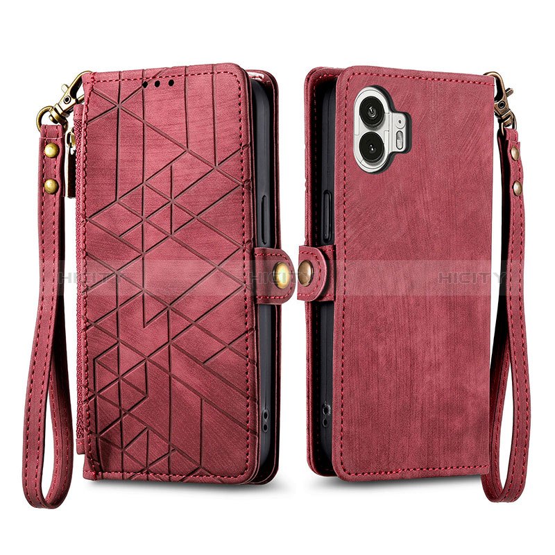 Coque Portefeuille Livre Cuir Etui Clapet S17D pour Nothing Phone 2 Rouge Plus