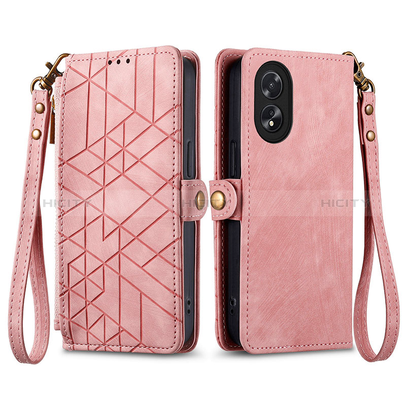 Coque Portefeuille Livre Cuir Etui Clapet S17D pour Oppo A18 Rose Plus