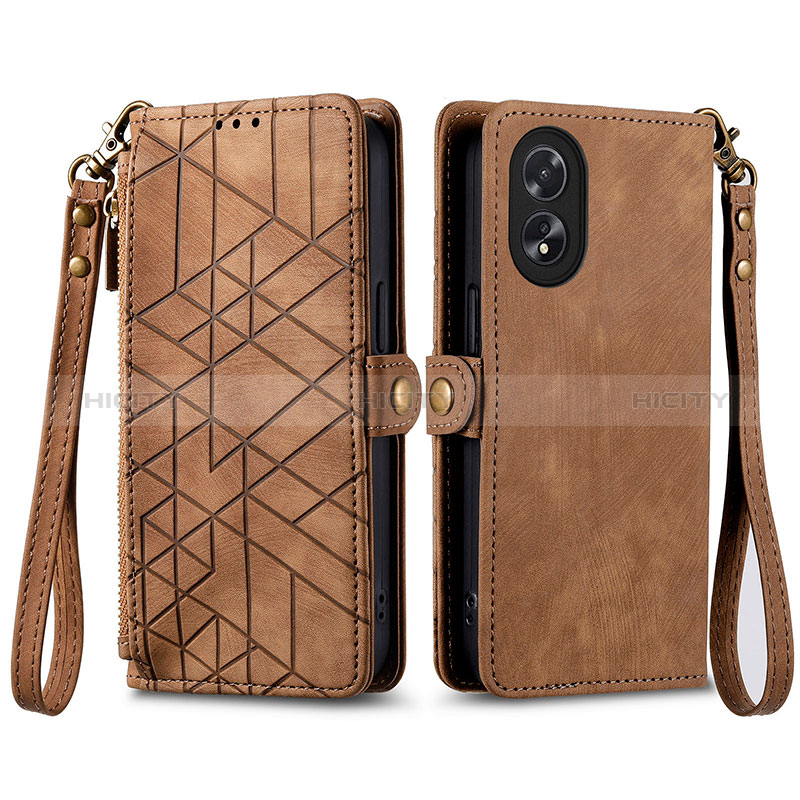 Coque Portefeuille Livre Cuir Etui Clapet S17D pour Oppo A58 4G Marron Plus