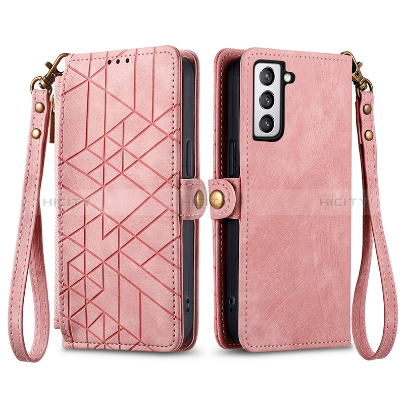 Coque Portefeuille Livre Cuir Etui Clapet S17D pour Samsung Galaxy S21 FE 5G Rose Plus