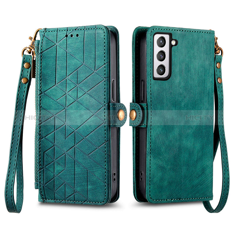 Coque Portefeuille Livre Cuir Etui Clapet S17D pour Samsung Galaxy S21 FE 5G Vert Plus