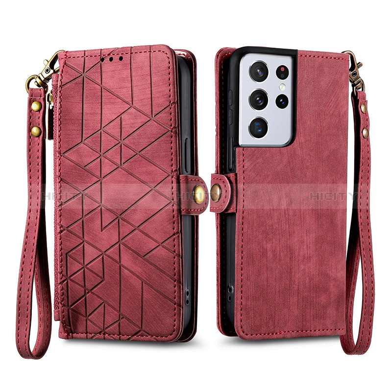 Coque Portefeuille Livre Cuir Etui Clapet S17D pour Samsung Galaxy S22 Ultra 5G Rouge Plus