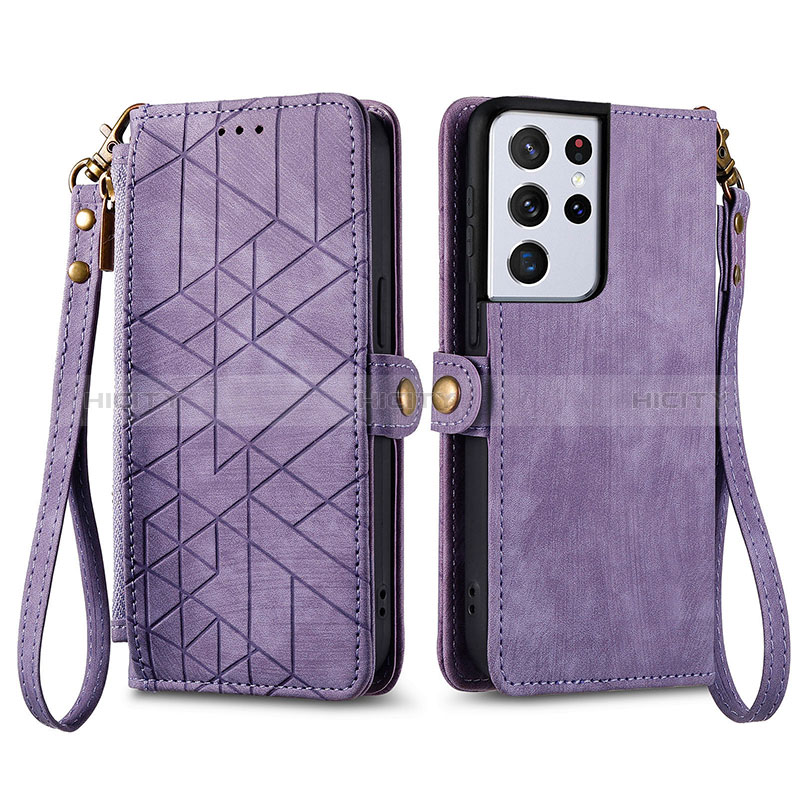 Coque Portefeuille Livre Cuir Etui Clapet S17D pour Samsung Galaxy S23 Ultra 5G Violet Plus