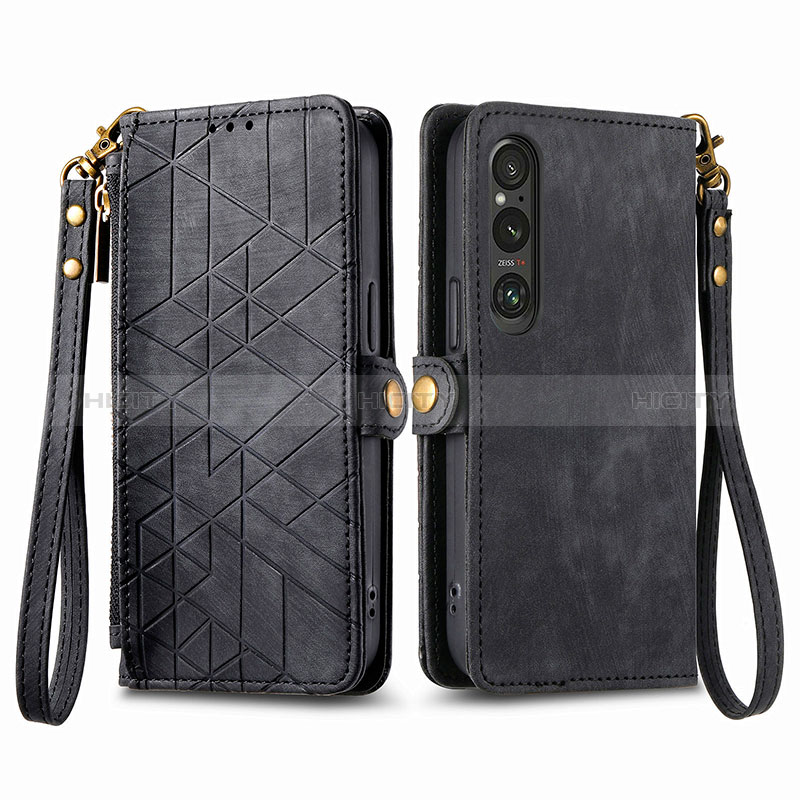 Coque Portefeuille Livre Cuir Etui Clapet S17D pour Sony Xperia 1 V Noir Plus