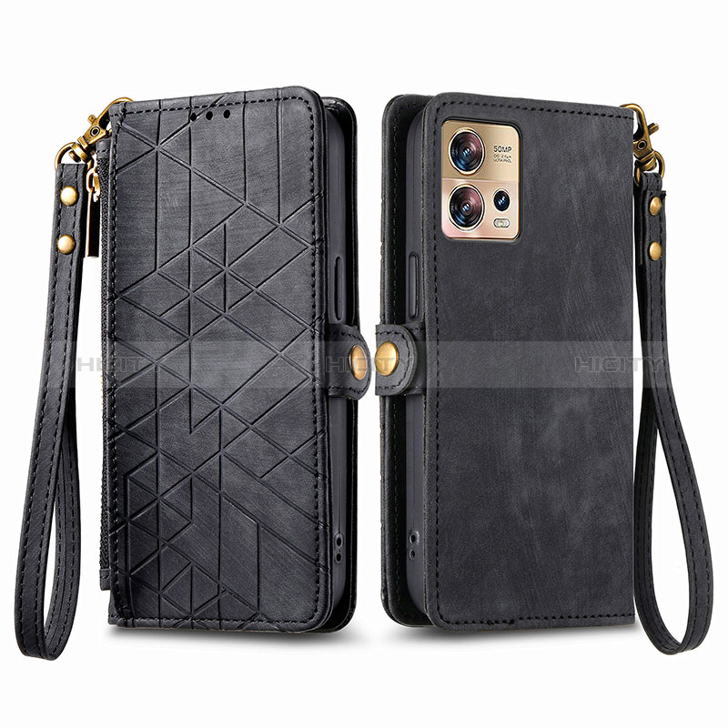 Coque Portefeuille Livre Cuir Etui Clapet S18D pour Motorola Moto Edge 30 Pro 5G Noir Plus